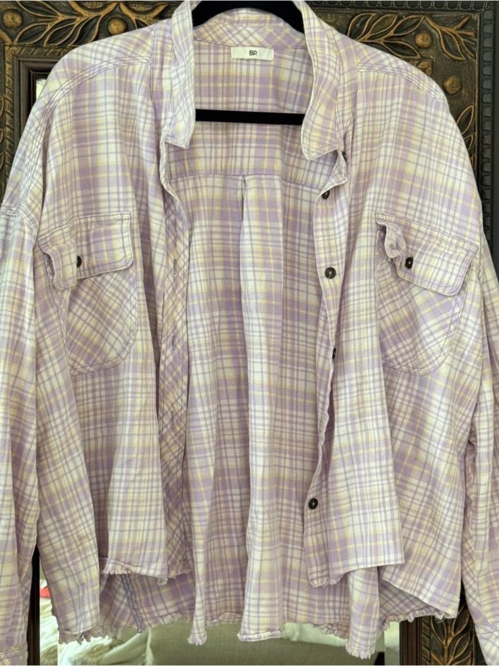 BP Lavender and Cream Plaid Button-Up Shirt